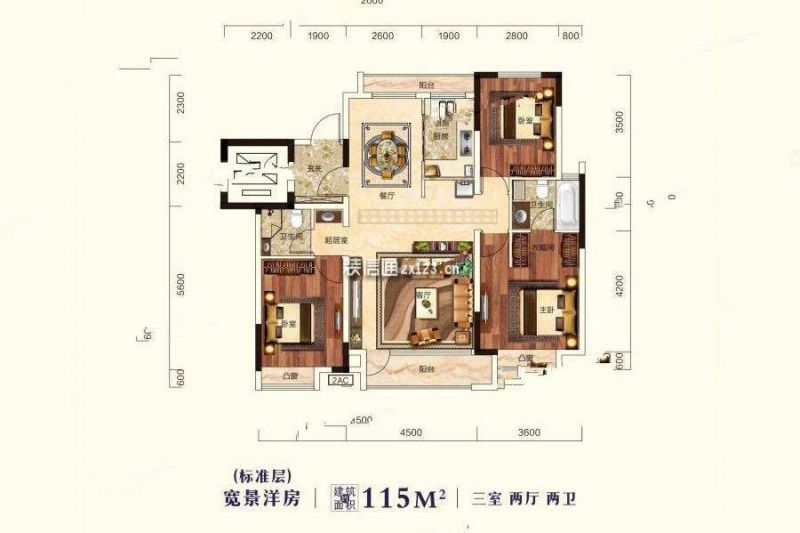 标准层洋房115平米 3室2厅2卫