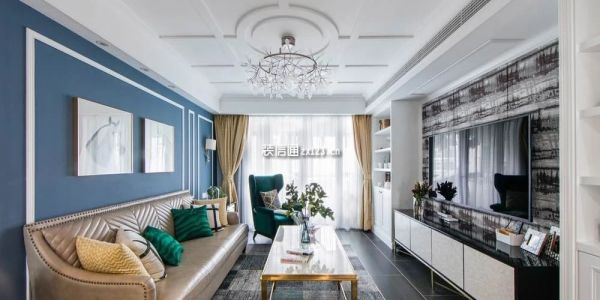 中铁悦龙南山美式风格125平米三居室装修效果图案例