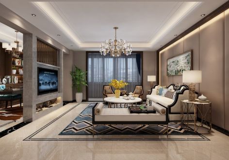 华港豪庭新中式风格140平米三居室装修案例