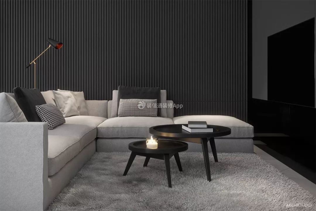 黑白灰风格客厅转角布艺沙发装修图片