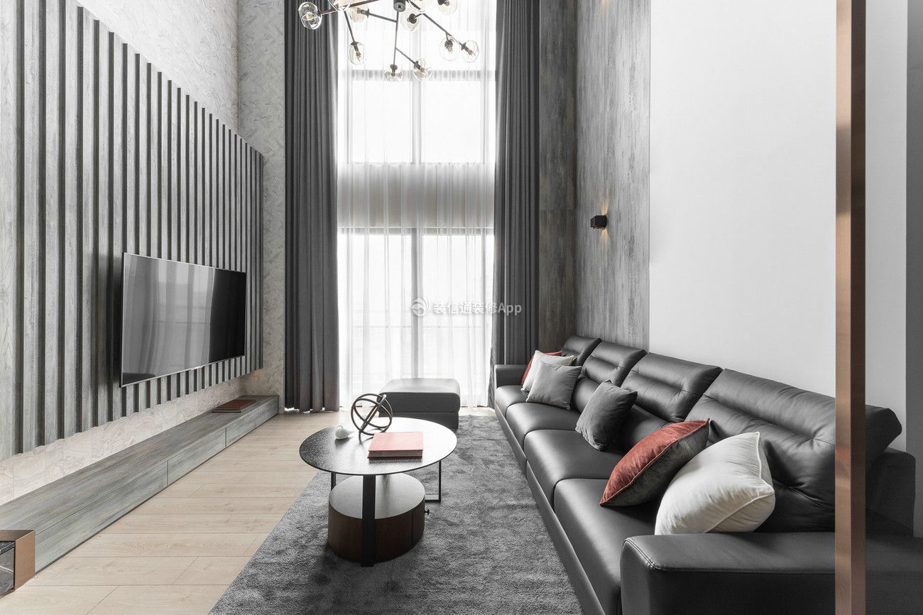 现代简约风格复式楼客厅电视墙装修效果图