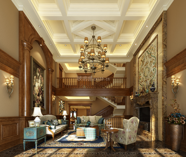 美式别墅客厅装修效果图欣赏 美式别墅客厅效果图 