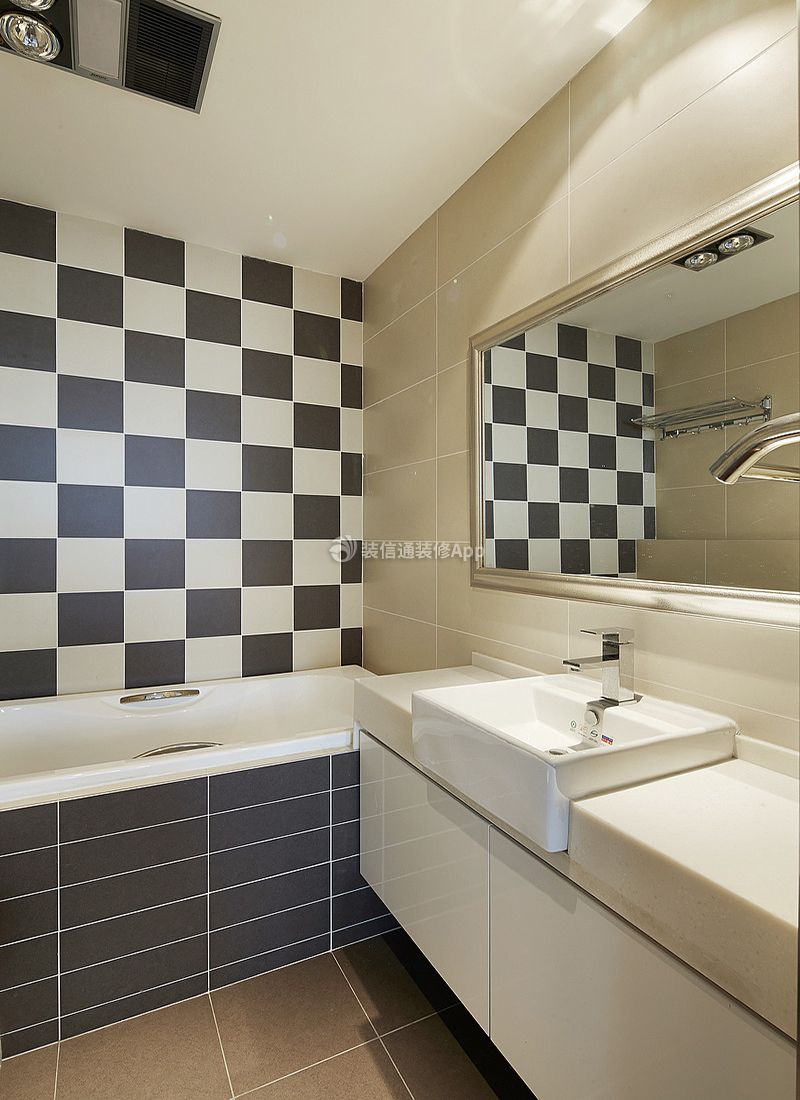卫生间背景墙黑白瓷砖装修效果图片