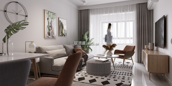 鑫湖澜悦台北欧风格100平米二居室装修效果图案例