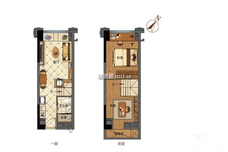 LOFTA户型 1室1厅1卫 建筑面积：约25平米