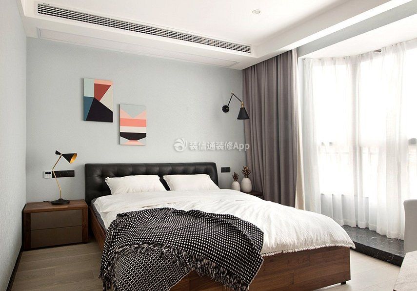 简约风格房子卧室床头背景墙装修效果图