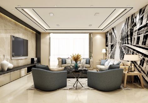 长欣中央广场现代风格94平米三居室装修效果图案例