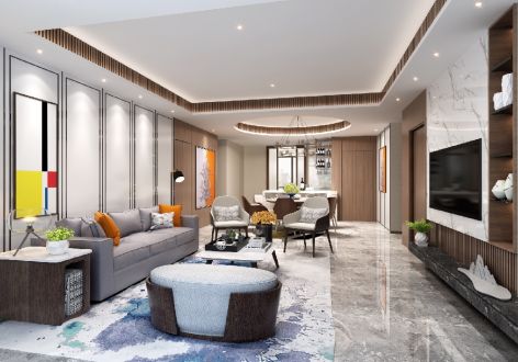 恒大悦龙台新中式风格152平米三居室装修效果图案例