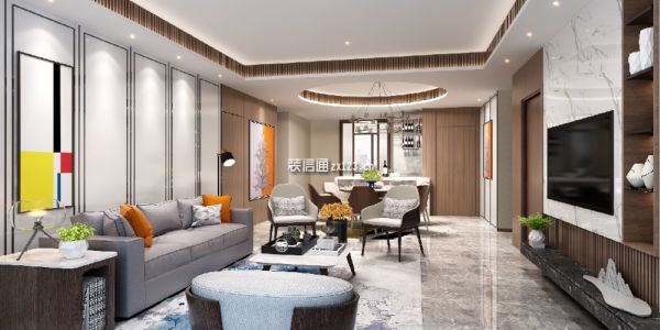 恒大悦龙台新中式风格152平米三居室装修效果图案例