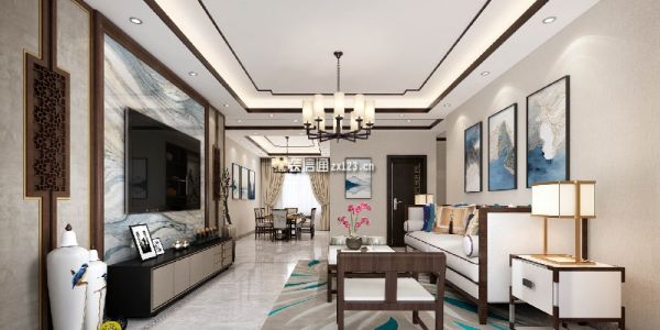 富力华庭中式风格140平米三居室装修效果图案例
