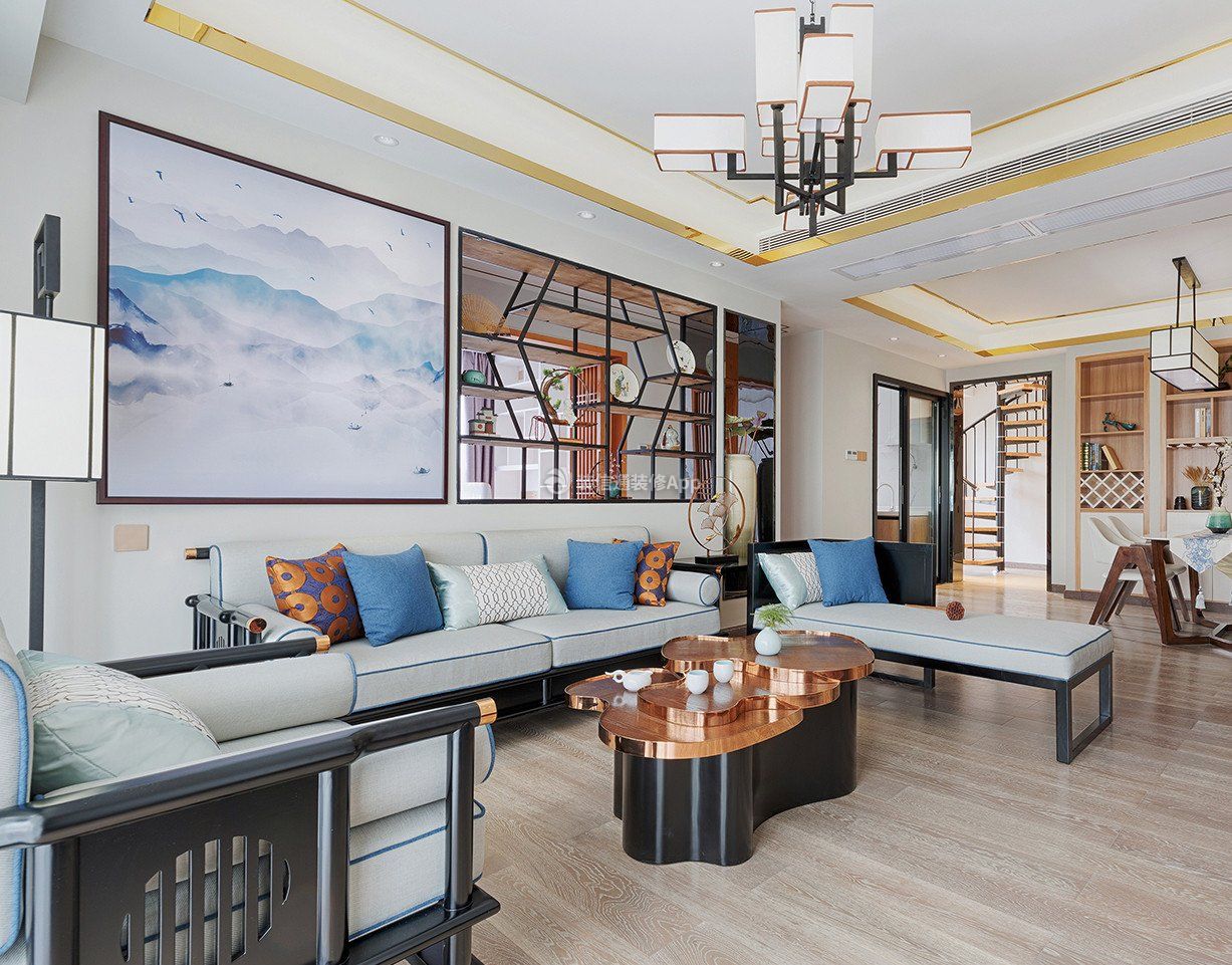 现代中式家庭客厅沙发装修效果图
