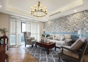 美式家庭客厅壁纸装修装饰效果图