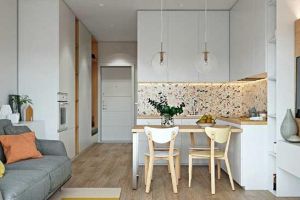 现代风格公寓装修，客餐厅厨房一体，空间小很实用