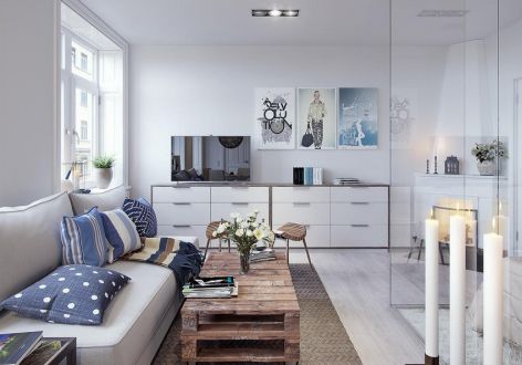 鸿通·白马之光极简风格56平米一居室装修效果图案例