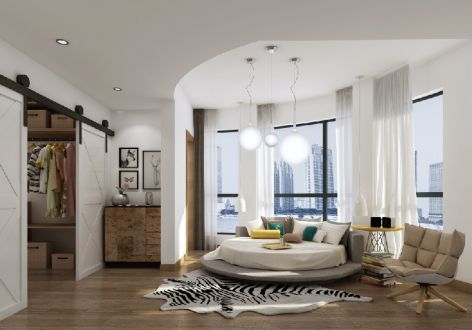 龙湖·景粼天著现代风格80平米一居室装修效果图案例