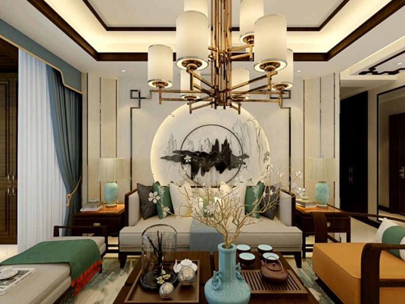 海怡城中式风格90平米三居室装修效果图案例