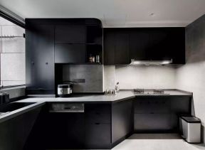 黑色橱柜装修效果图片 黑色橱柜图片 现代厨房装饰图