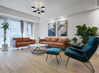 家庭客厅真皮沙发装修设计图片2023