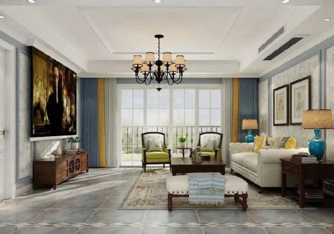 恒大悦龙台美式风格130平米三居室装修效果图案例