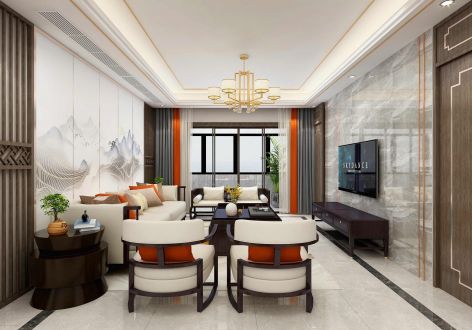 尚乐城新中式风格134平米三居室装修案例