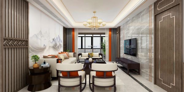 尚乐城新中式风格134平米三居室装修案例