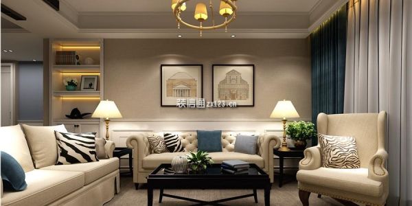 正荣十里江山118㎡美式风格三居室装修案例