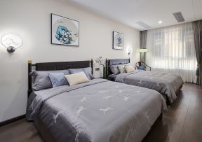 上海新中式别墅卧室双床装修设计图