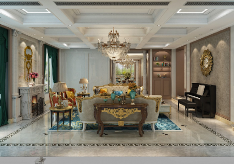 祥隆绿城诚园美式风格145平米三居室装修效果图案例