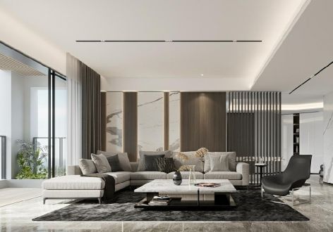 鸿华城现代风格135平米三居室装修效果图案例