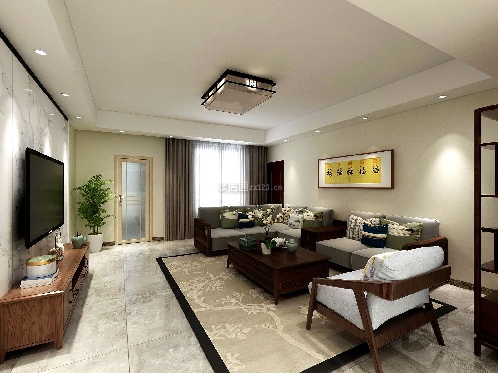  新中式客厅背影墙装修效果图 新中式客厅家具