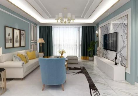 万科云城美式风格120平米三居室装修效果图案例