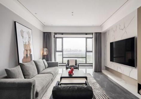 龙湖城现代风格116平米三居室装修效果图案例