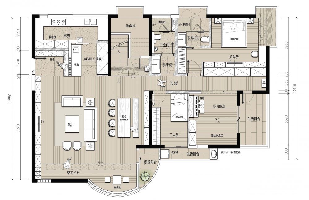波托菲诺天鹅堡246平复式楼装修案例