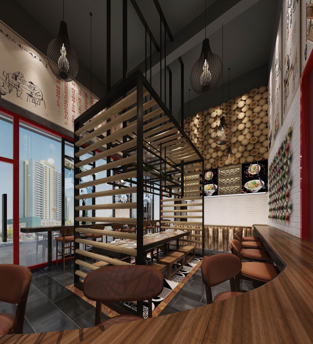 深圳餐饮小食店工业风格300平米装修效果图案例