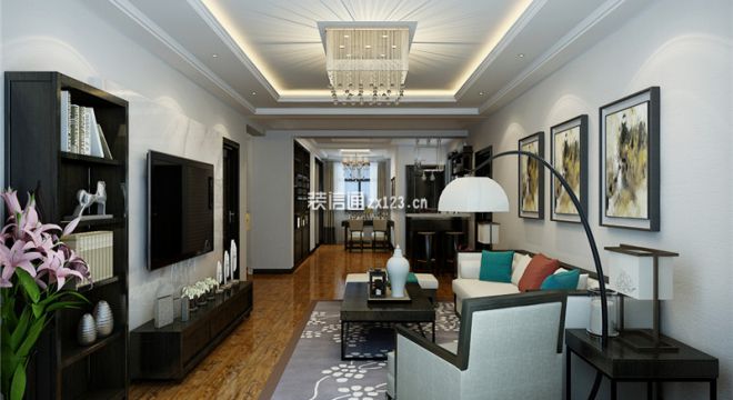 嘉禾公寓新中式风格114平米三居室装修案例