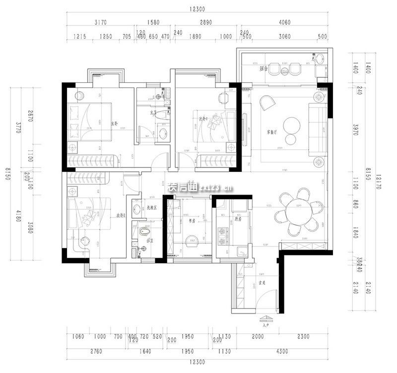 石竹山水园望景台129平米现代轻奢新中式三居室装修案例
