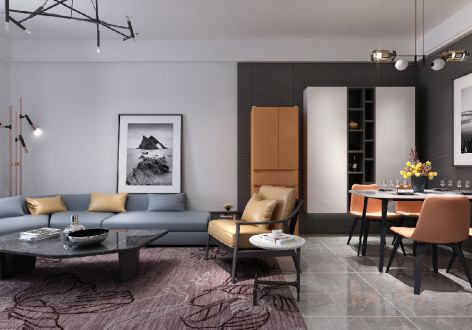 青秀·2046现代风格122平米三居室装修效果图案例