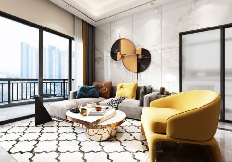美航康悦城现代风格97平米二居室装修效果图案例