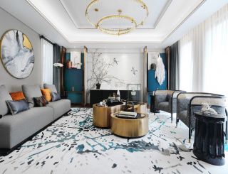 新中式风格客厅地毯装修装饰效果图