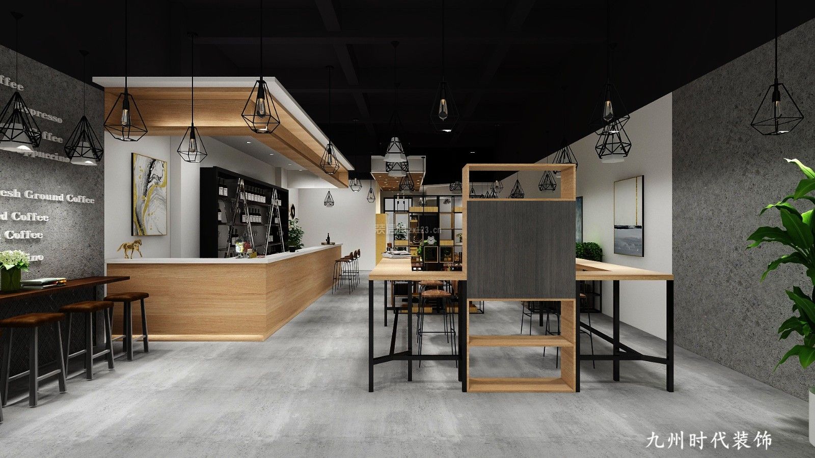 沙洋咖啡店现代风格150平米设计方案 咖啡店吧台装修效果图