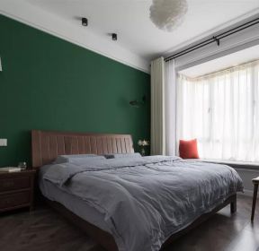 90平米房屋卧室绿色墙面装修效果图-每日推荐