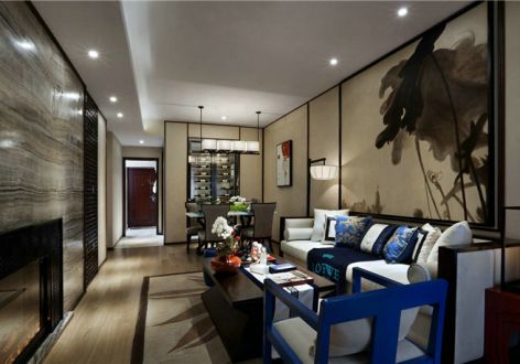 中洲里程100平米新中式风格三居室装修案例