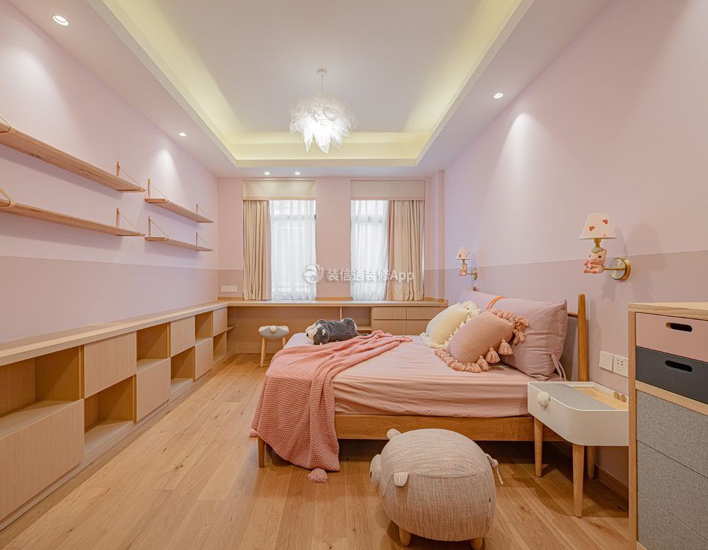 日式风格儿童房粉色墙面装修效果图