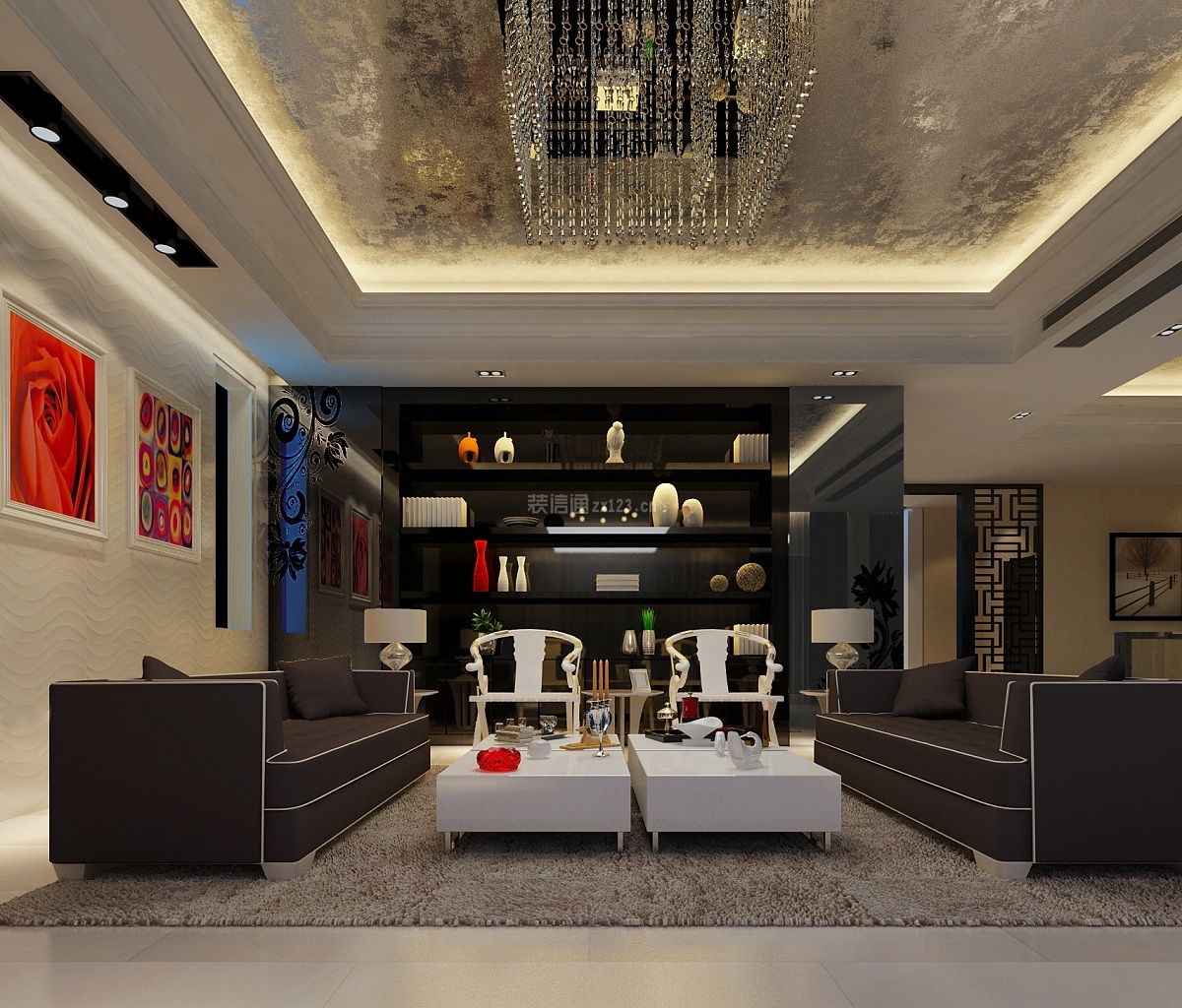 张家港协信阿卡迪亚现代风格535平米设计方案 现代风格客厅装修图_装