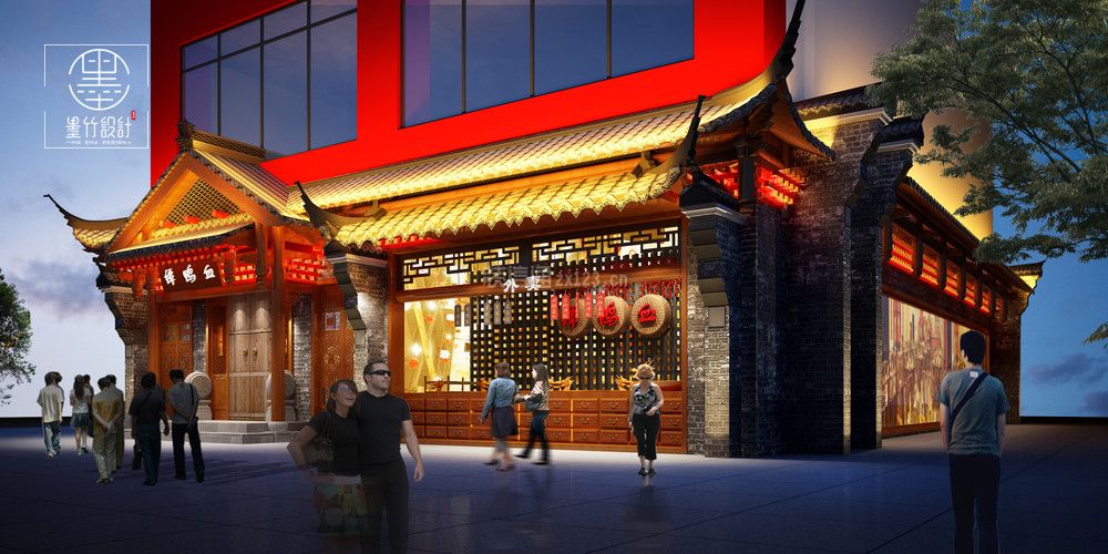成都谭鸭血店面中式风格300平米装修效果图案例_成都墨竹装饰装修设计