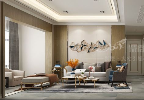 蓝光观岭滨江水岸新中式风格133平米三室两厅装修案例