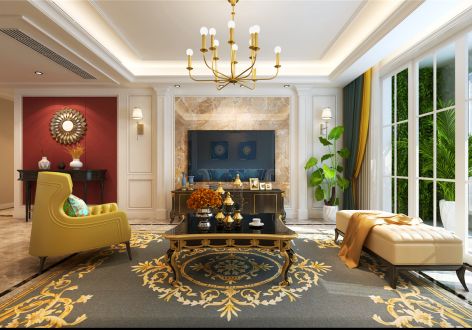 世贸翡翠首府138平方美式风格四居室装修案例