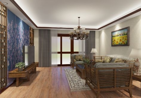 雁栖玫瑰园东南亚风格125平米三居室装修案例