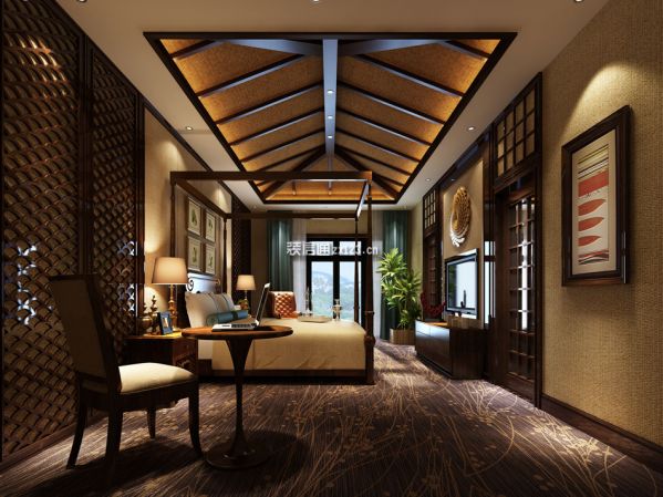中式风格酒店房间装修效果图