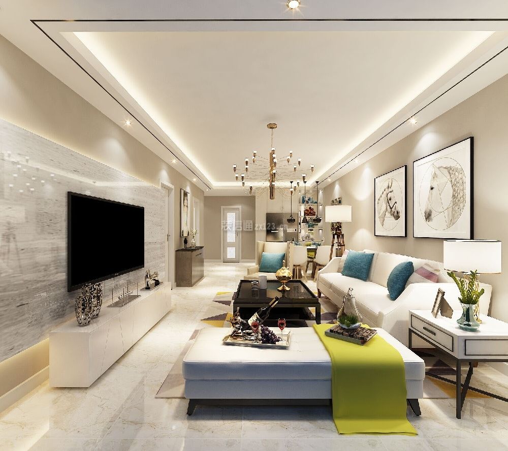 北京甘露家园北欧风格130平米设计方案 客厅吊顶装修设计_装信通网